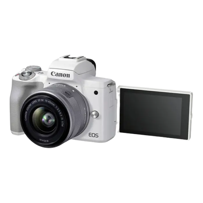 Aparat Foto Mirrorless Canon EOS M50 Mark II, White + EF-M 15-45 IS, Alb