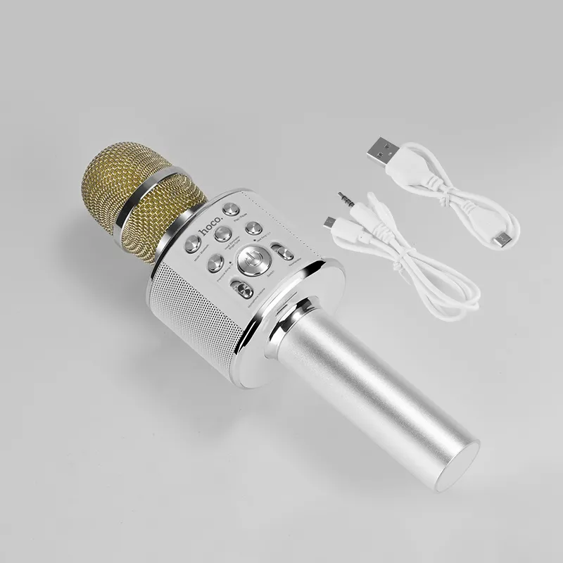 Microfon Karaoke Hoco BK3, Fără fir, Argintiu