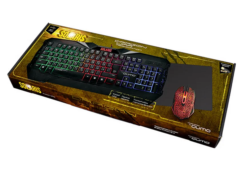 Клавиатура, мышь и коврик для мыши QUMO Solaris, Проводное, Чёрный