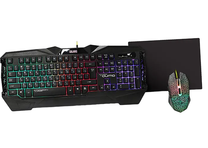 Клавиатура, мышь и коврик для мыши QUMO Solaris, Проводное, Чёрный