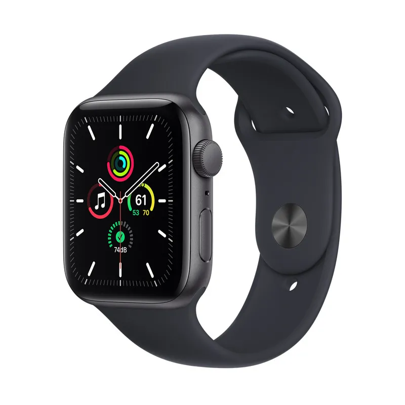 Ceas inteligent Apple Watch SE MKQ63, 44mm, Carcasă din aluminiu cu bandă sport Midnight
