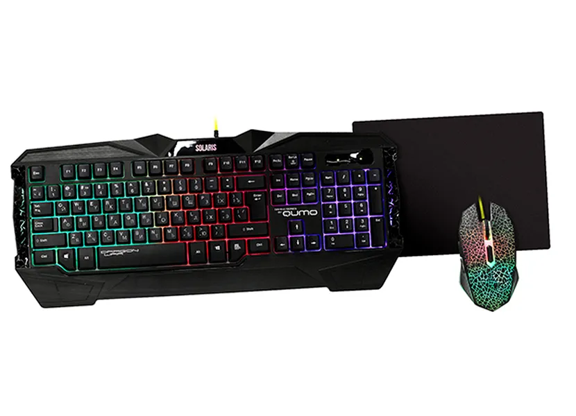 Клавиатура, мышь и коврик для мыши QUMO Solaris, Проводное, Чёрный