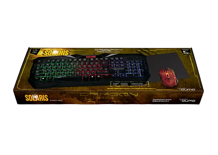 Клавиатура, мышь и коврик для мыши QUMO Solaris, Проводное, Чёрный