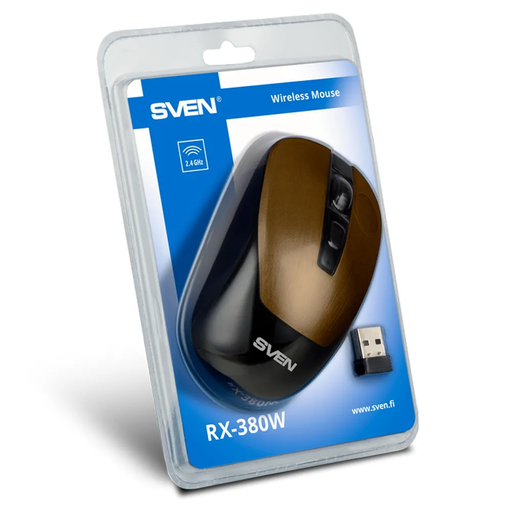 Wireless Mouse SVEN RX-380W, Optical, 800-1600 dpi, 6 buttons, Ambidextrous, 1xAA, Bronze