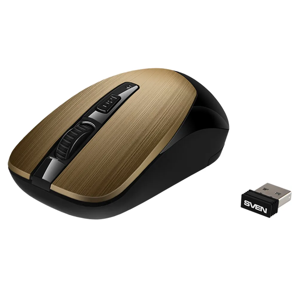 Wireless Mouse SVEN RX-380W, Optical, 800-1600 dpi, 6 buttons, Ambidextrous, 1xAA, Bronze
