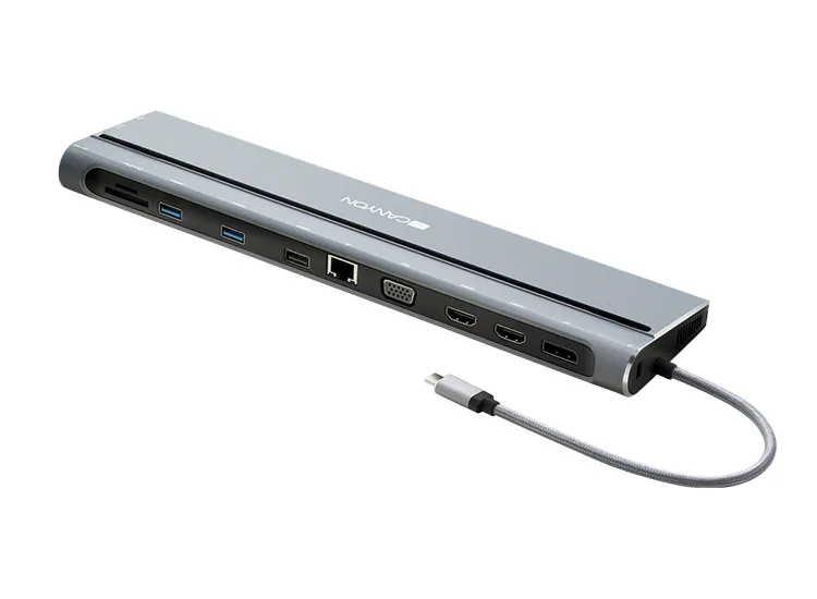 Docking Station Canyon DS-9, 14-in-1, 2xType-C, 3xUSB, 2xHDM, 1xDP,1xVGA,1xLAN, SD, TF, 1x3.5mm