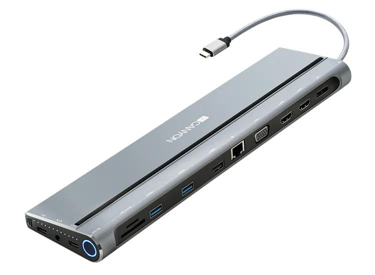 Docking Station Canyon DS-9, 14-in-1, 2xType-C, 3xUSB, 2xHDM, 1xDP,1xVGA,1xLAN, SD, TF, 1x3.5mm
