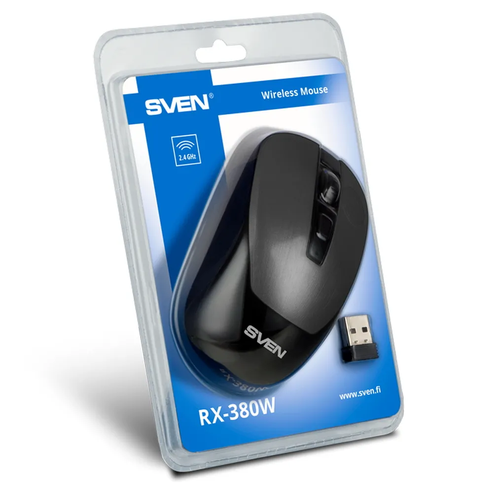 Wireless Mouse SVEN RX-380W, Optical, 800-1600 dpi, 6 buttons, Ambidextrous, 1xAA, Silver/Gray