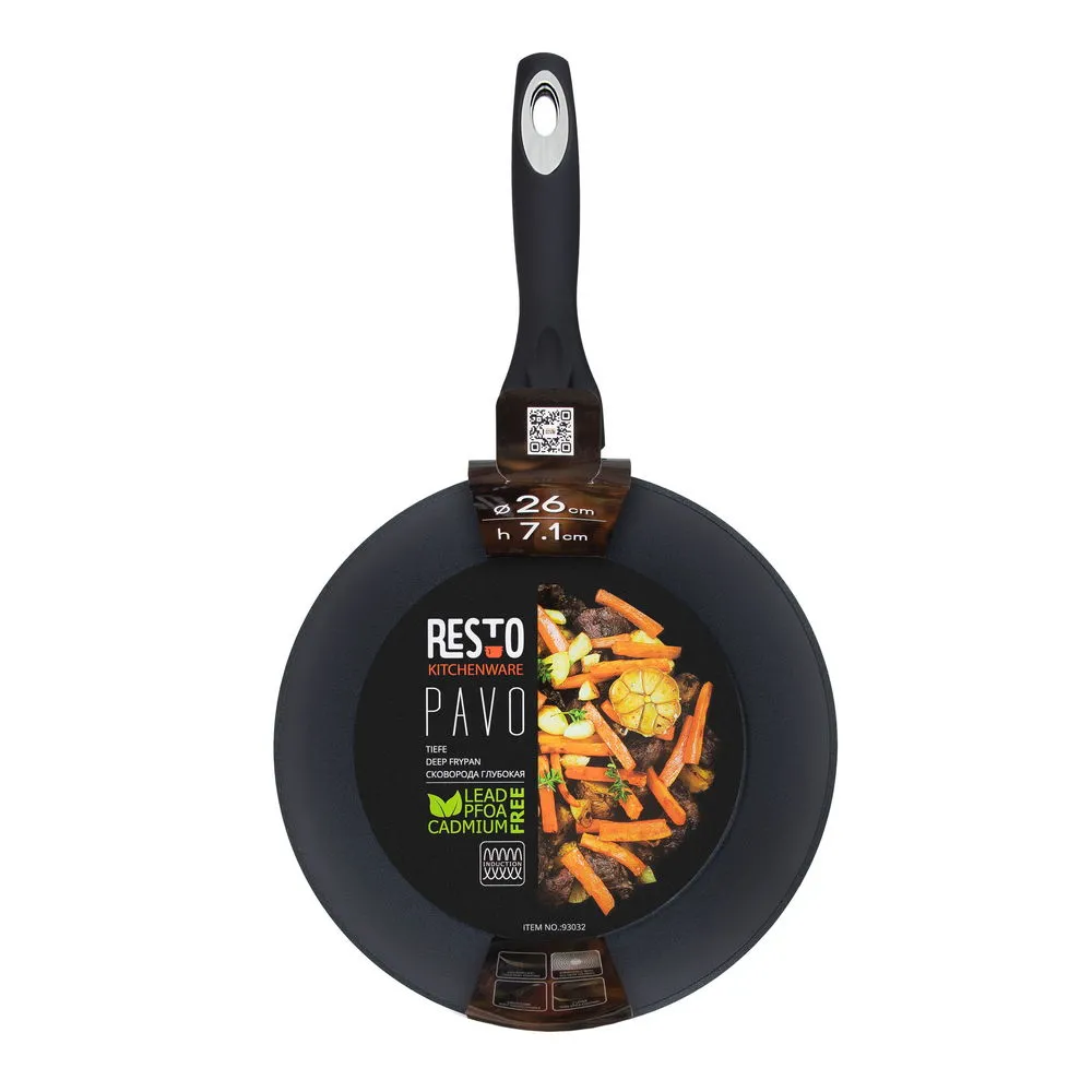Сковорода глубокая RESTO 93032, 26см, Чёрный