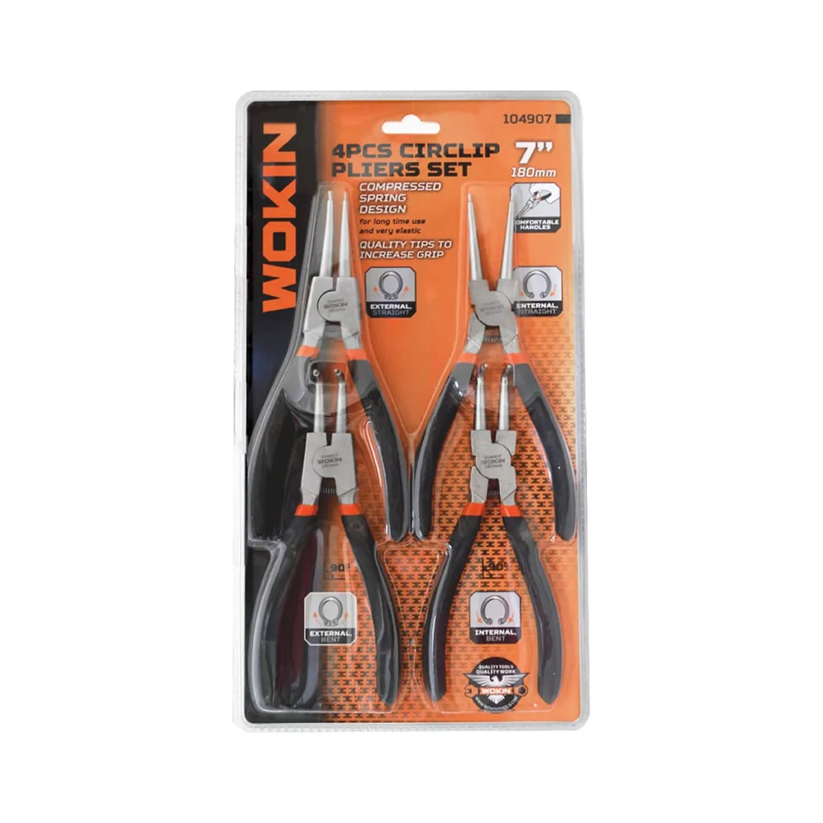 Набор съемников для наружных и внешних стопорных колец WOKIN 4 предмета, 180 мм, прямые/изогнутые