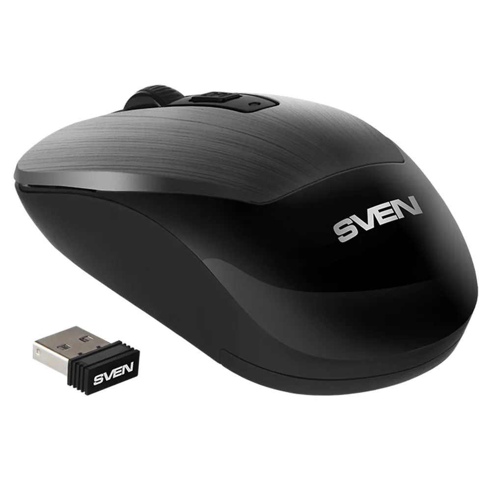 Wireless Mouse SVEN RX-380W, Optical, 800-1600 dpi, 6 buttons, Ambidextrous, 1xAA, Silver/Gray