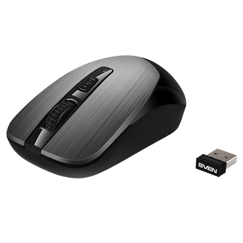 Wireless Mouse SVEN RX-380W, Optical, 800-1600 dpi, 6 buttons, Ambidextrous, 1xAA, Silver/Gray