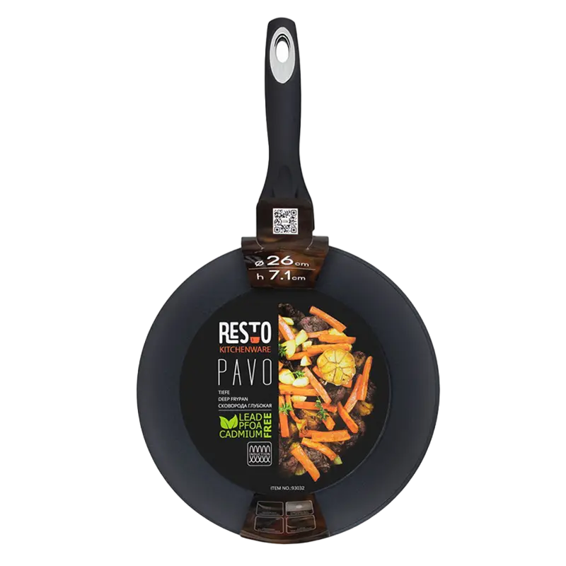 Сковорода глубокая RESTO 93032, 26см, Чёрный