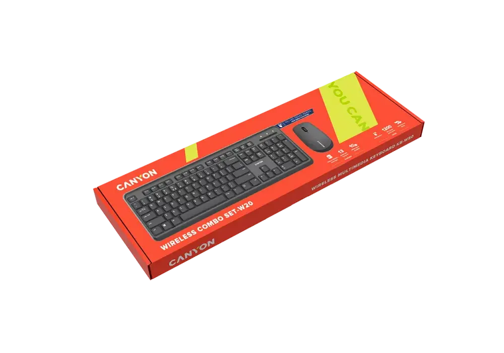 Клавиатура и мышь Canyon W20, Беспроводное, Чёрный