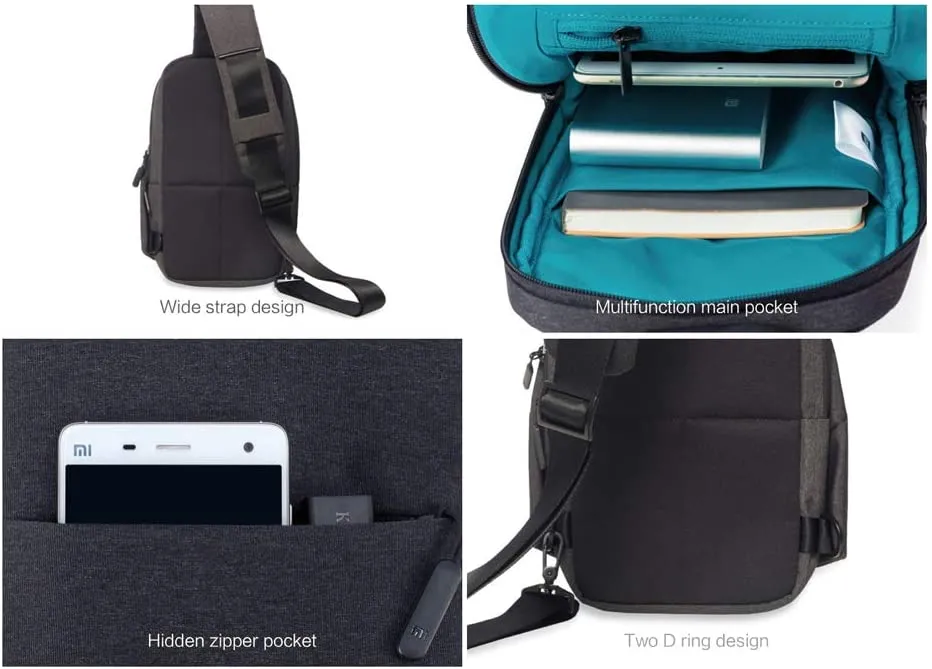 Rucsac zilnic Xiaomi Mi City Sling Bag, Poliester, Gri deschis