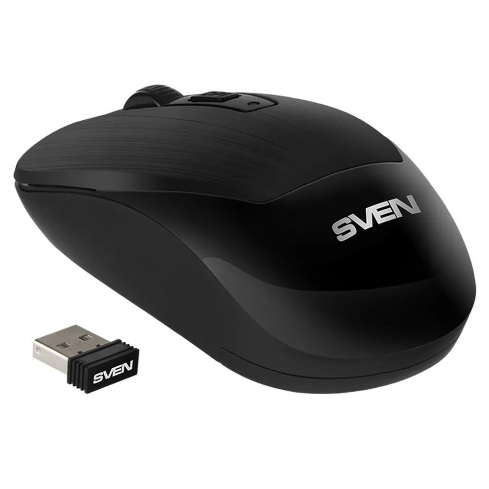 Wireless Mouse SVEN RX-380W, Optical, 800-1600 dpi, 6 buttons, Ambidextrous, 1xAA, Black