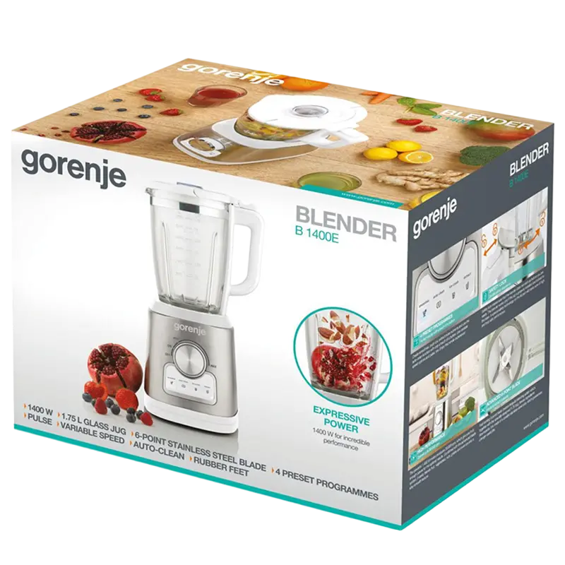 Стационарный блендер Gorenje B1400E, Белый | Серебристый