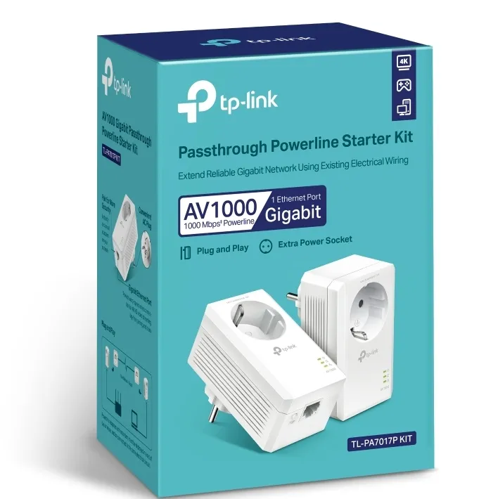 Адаптер Powerline TP-LINK TL-PA7017P KIT, AV1000, 1000 Мбит/с, Белый