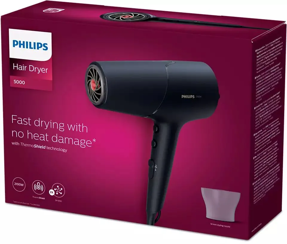 Uscător de păr Philips BHD504/00, 2100 W, Negru
