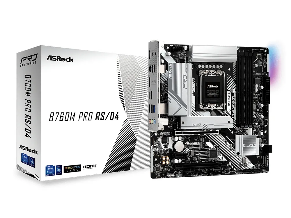 Материнская плата ASRock B760M Pro RS/D4, LGA1700, Intel B760, Micro-ATX