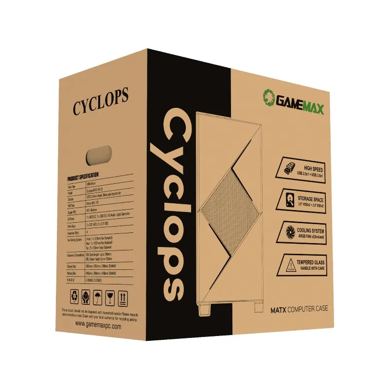 Carcasă PC Gamemax Cyclops, Midi-Tower, ATX, Negru