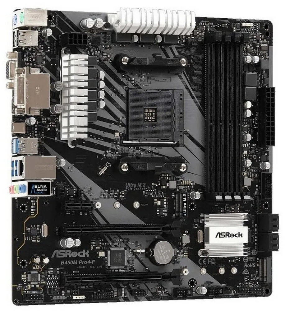 Материнская плата ASRock B450M PRO4-F, AM4, AMD B450, Micro-ATX