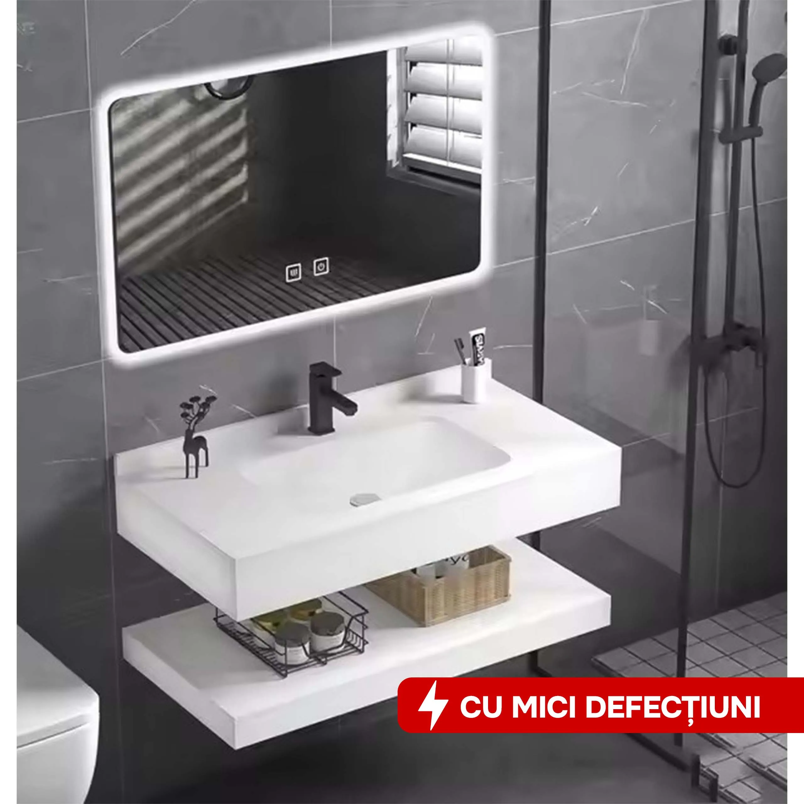 Set mobilier baie din piatra sinterizata 1009A (60cm)