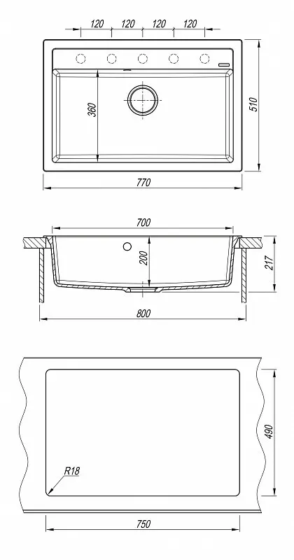 Кухонная мойка из кварца Florentina-LIPSI 770 Gri