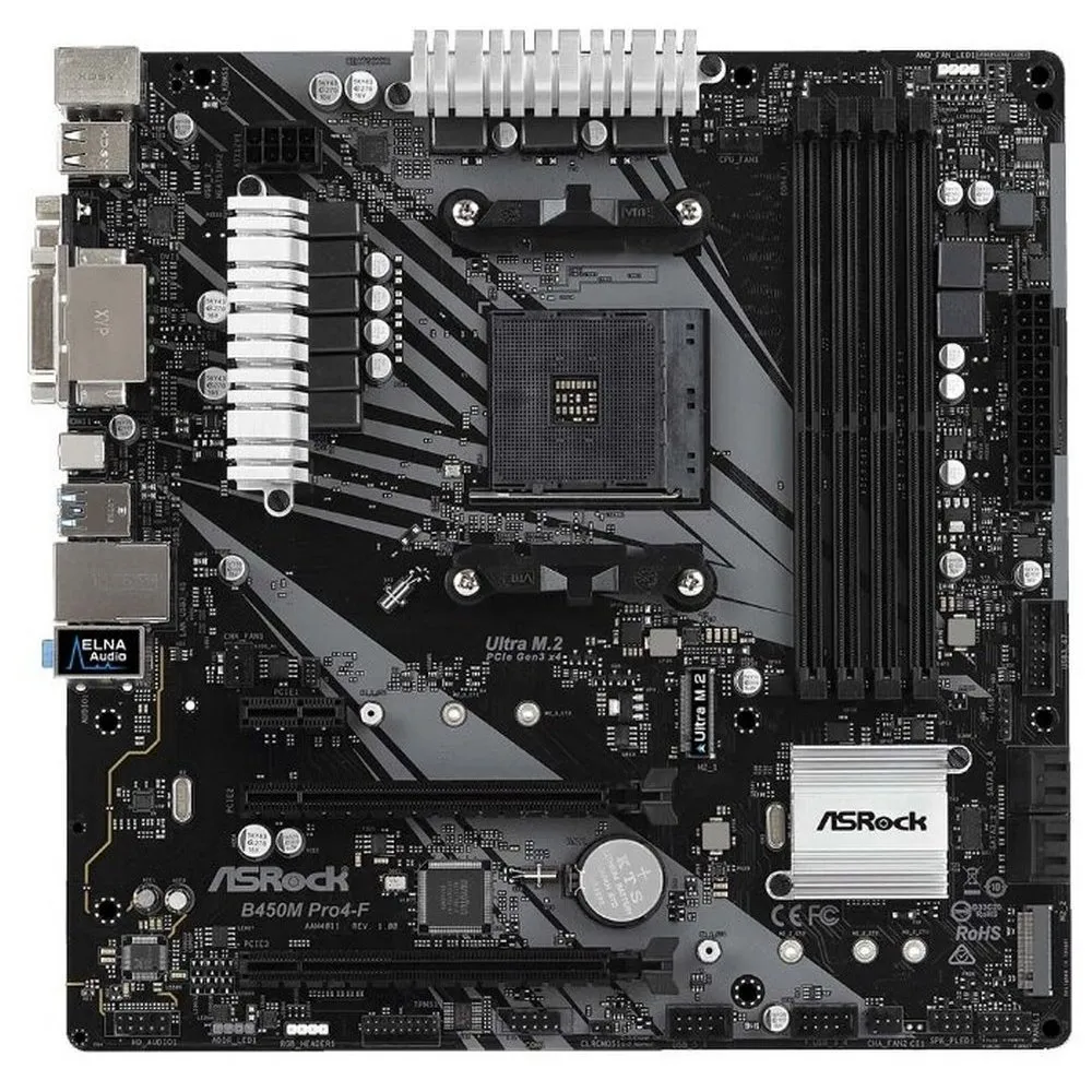 Материнская плата ASRock B450M PRO4-F, AM4, AMD B450, Micro-ATX