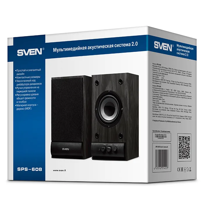 Boxe pentru calculator 2.0 SVEN SPS-608, Negru