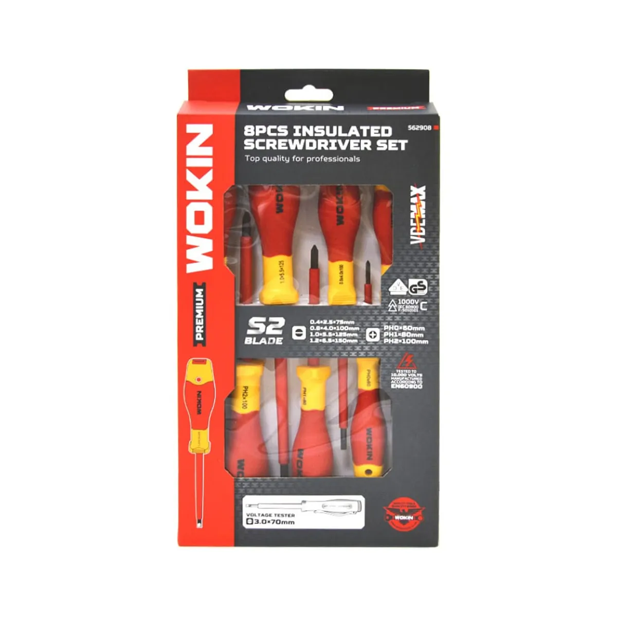 Набор диэлектрических отверток WOKIN 7 предметов, SL/PH, тестер напряжения SL3x70 мм