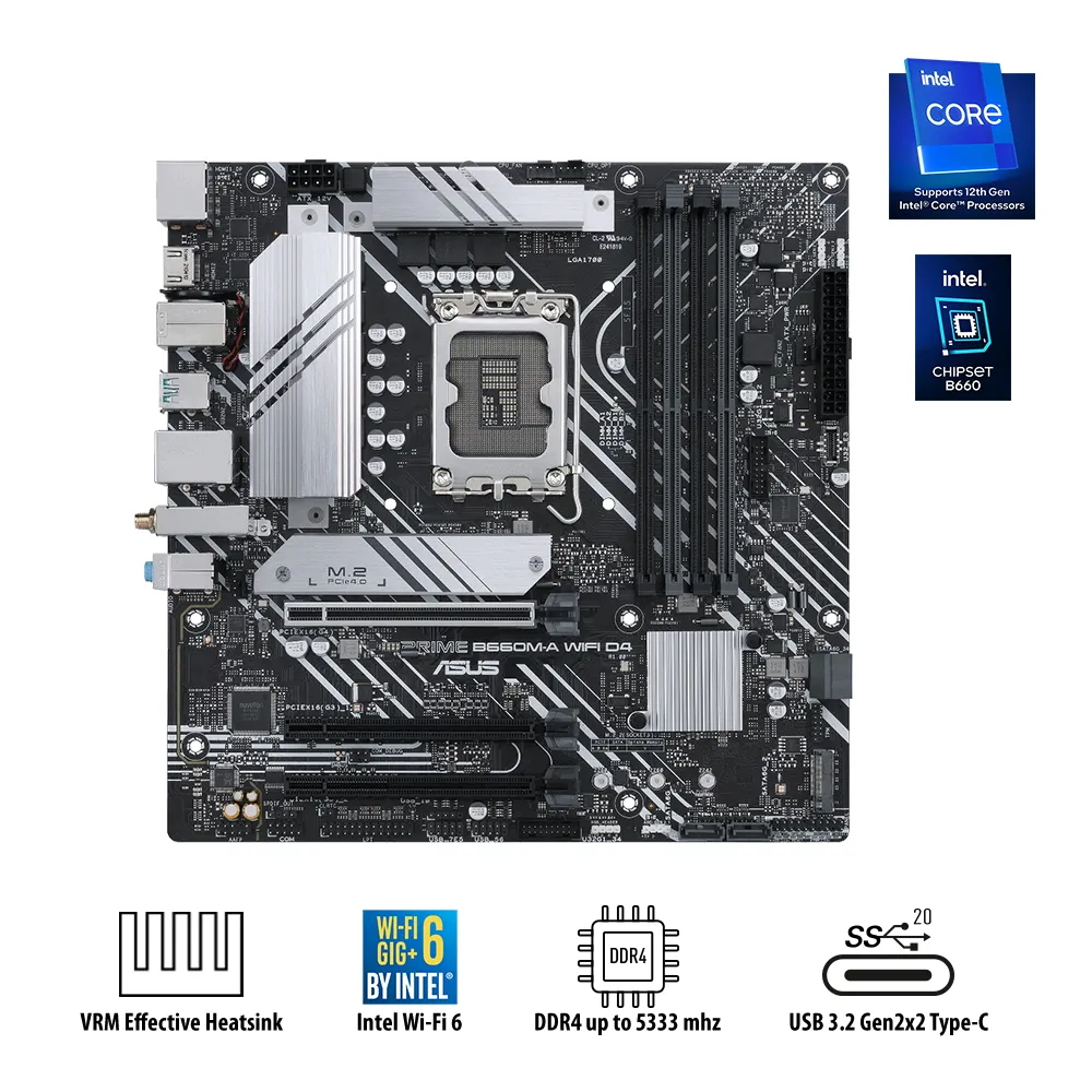 Материнская плата ASUS PRIME B660M-A D4, LGA1700, Intel B660, Micro-ATX