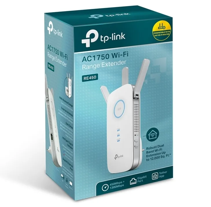 Усилитель Wi‑Fi сигнала TP-LINK RE450, 450 Мбит/с, 1300 Мбит/с, Белый