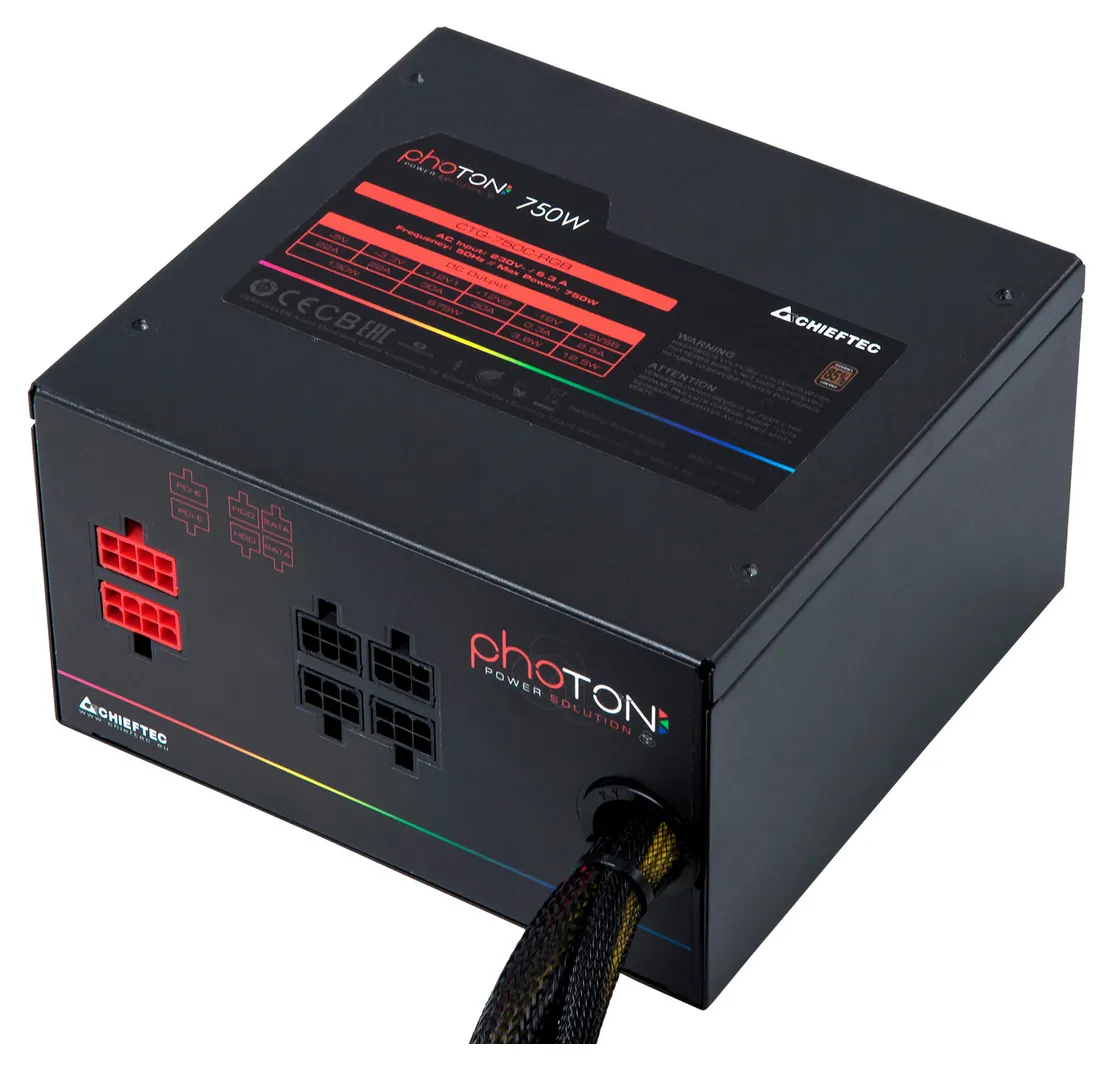 Блок питания для компьютеров Chieftec CTG-750C-RGB, 750Вт, ATX, Полумодульный