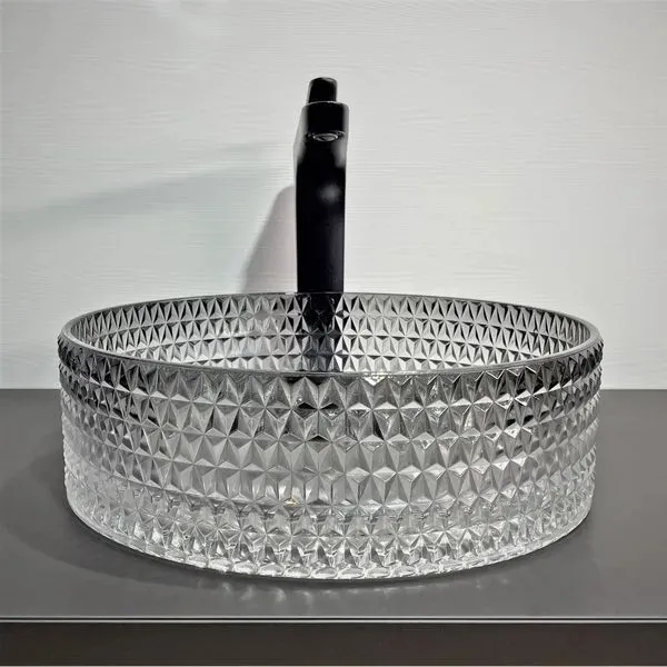 Lavoar din sticla securizata SanDonna Mira Rotund (Transparent-Negru)