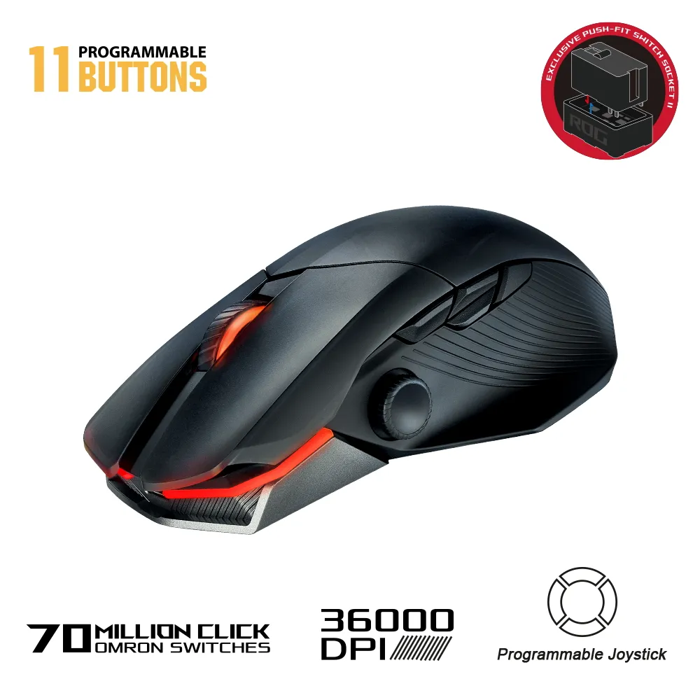 Wireless Gaming Mouse Asus ROG Chakram X, 100-36k dpi, 11 Buttons, 650IPS, 50G, 127g, RGB, 2.4gHz/BT