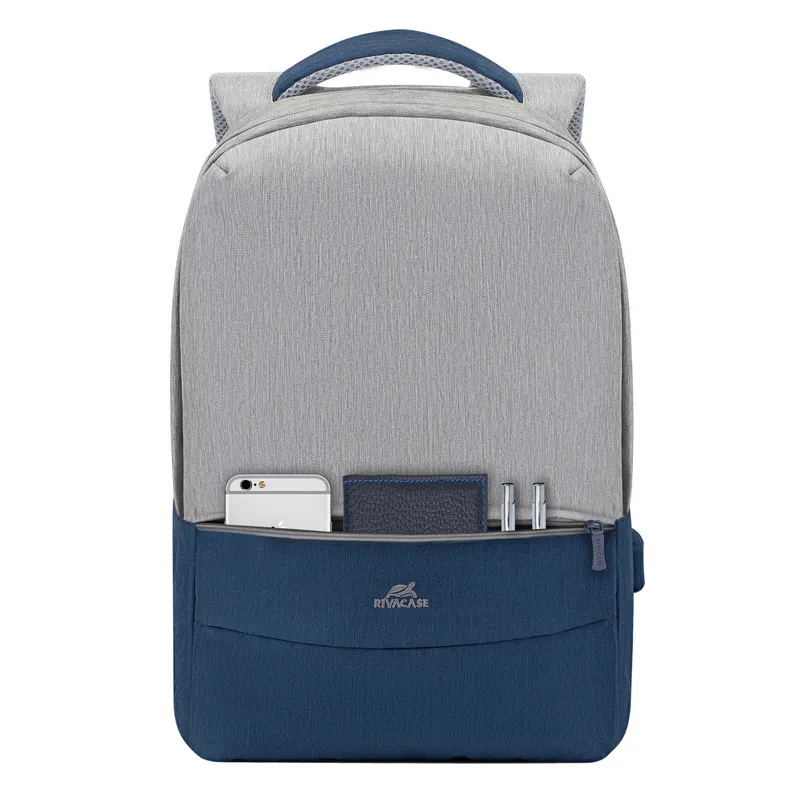 Rucsac pentru Laptop RivaCase Prater, 15.6", Poliester, Gri/Albastru