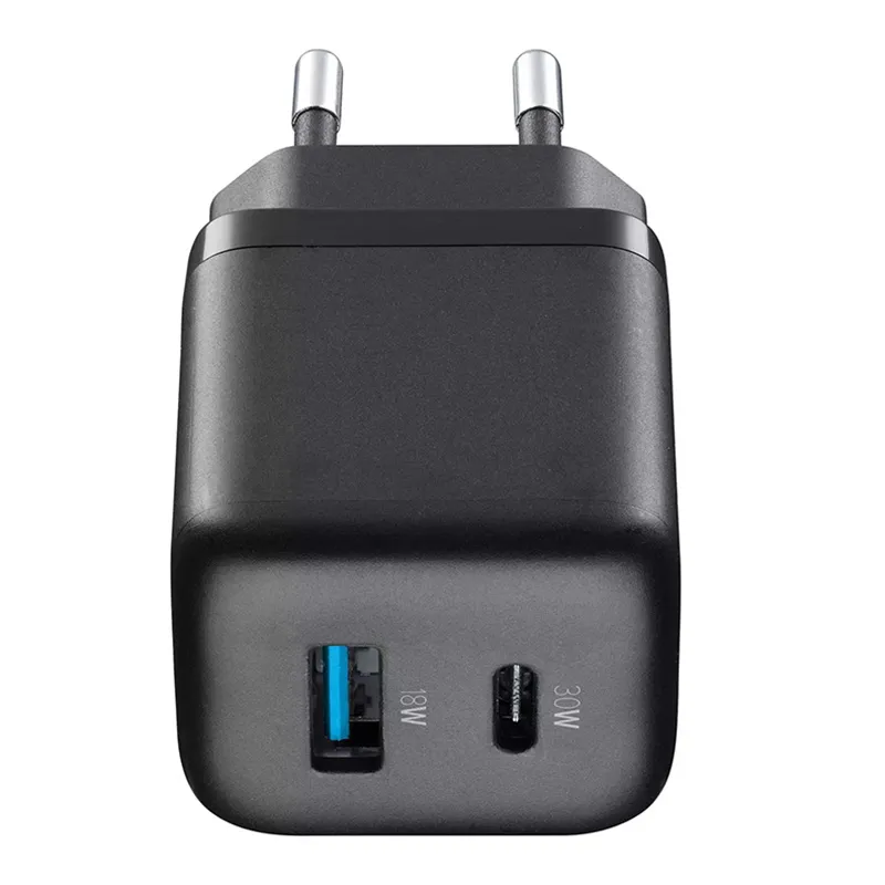 Зарядное устройство Cellularline Wall Charger GAN, 2 Ports, 30W, 30Вт, Чёрный
