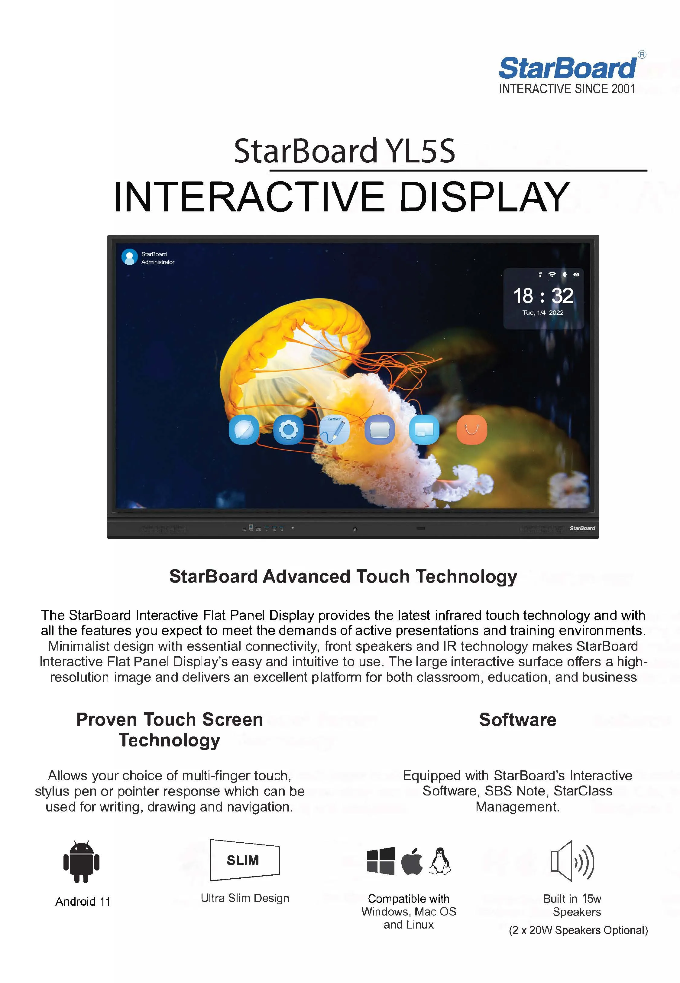 Ecran interactiv StarBoard IFPD-YL5-86AOC: 86