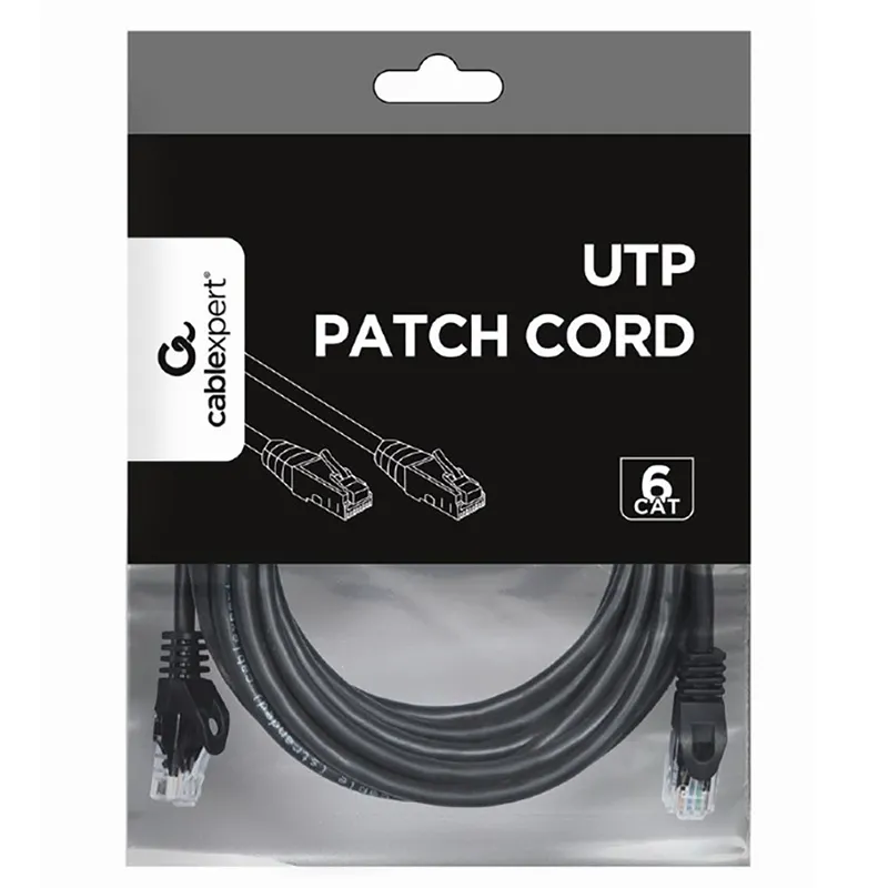 Patch cord Cablexpert PP6U-5M/BK, Cat6 UTP, 5m, Negru