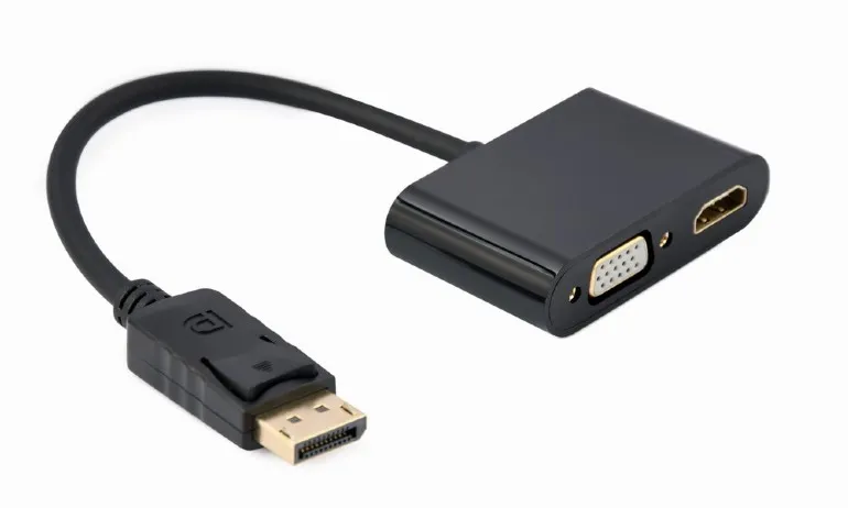 Adaptor Cablexpert A-DPM-HDMIFVGAF-01, DisplayPort (M) - HDMI (F) + VGA (F), 0.1m, Negru