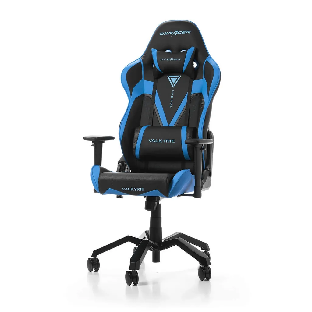 Scaun Gaming DXRacer Valkyrie, PU Piele, Negru/Albastru