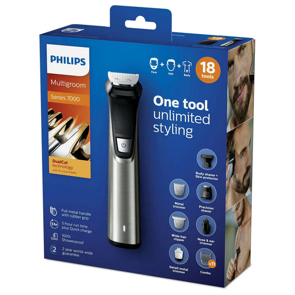 Trimmer pentru bărbați Philips Multigroom Series 7000 MG7770/15, Argintiu | Negru