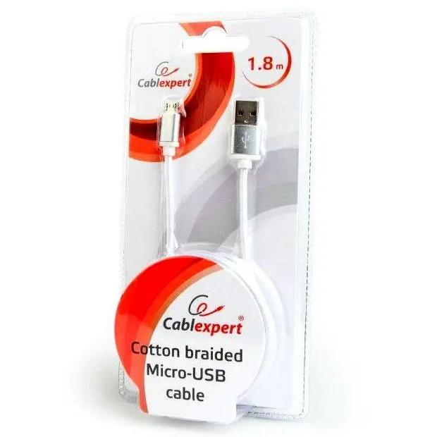 Кабель для зарядки и синхронизации Cablexpert CCB-mUSB2B-AMBM-6-S, USB Type-A/micro-USB, 1,8м, Белый
