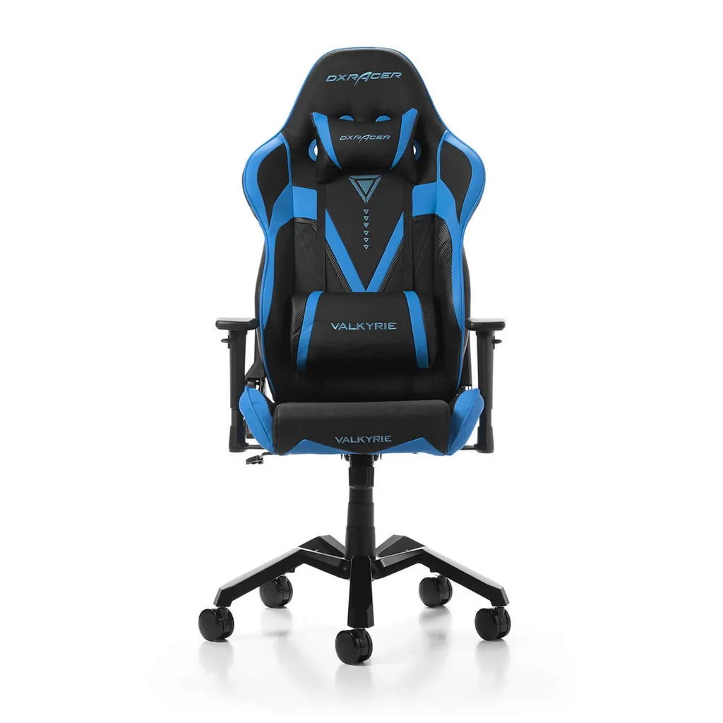 Scaun Gaming DXRacer Valkyrie, PU Piele, Negru/Albastru