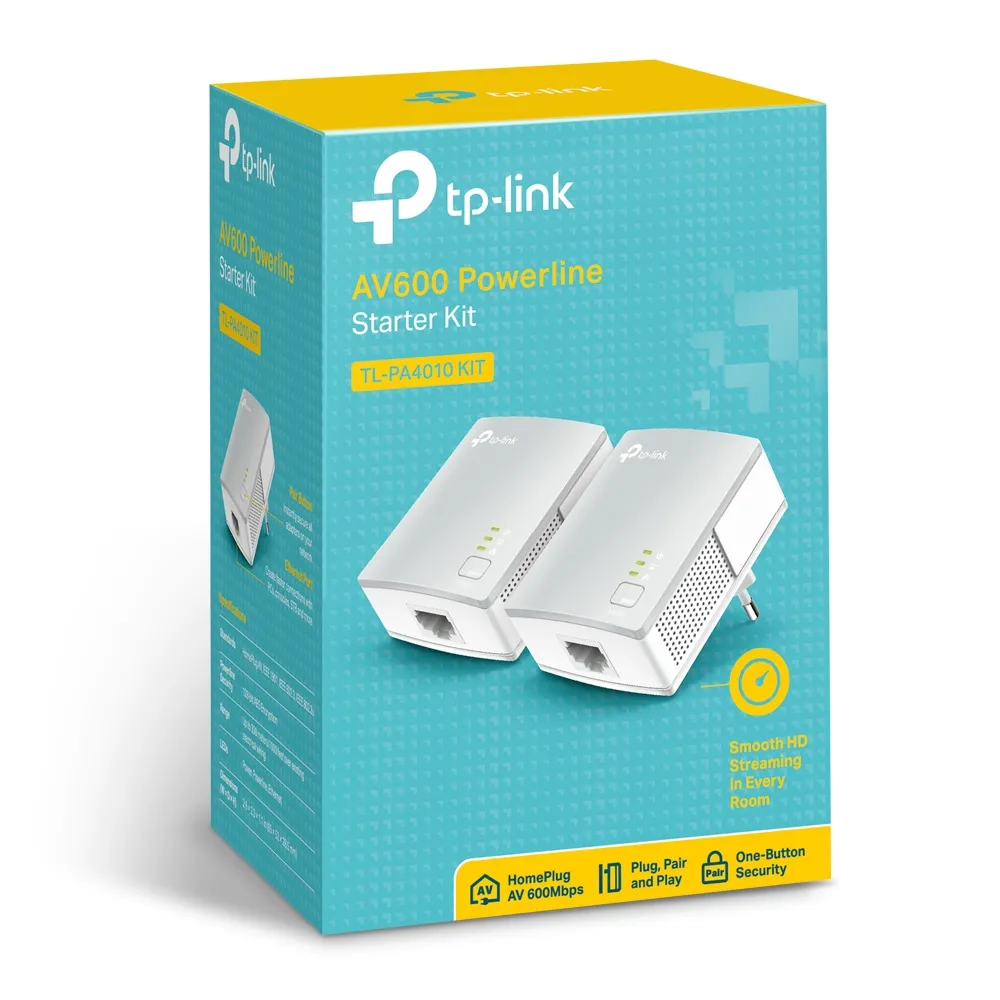 Адаптер Powerline TP-LINK TL-PA4010 KIT, AV600, 600 Mбит/c, Белый