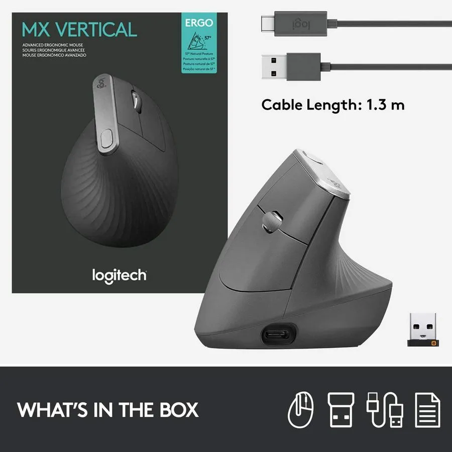 Беcпроводная мышь Logitech MX Vertical, Чёрный