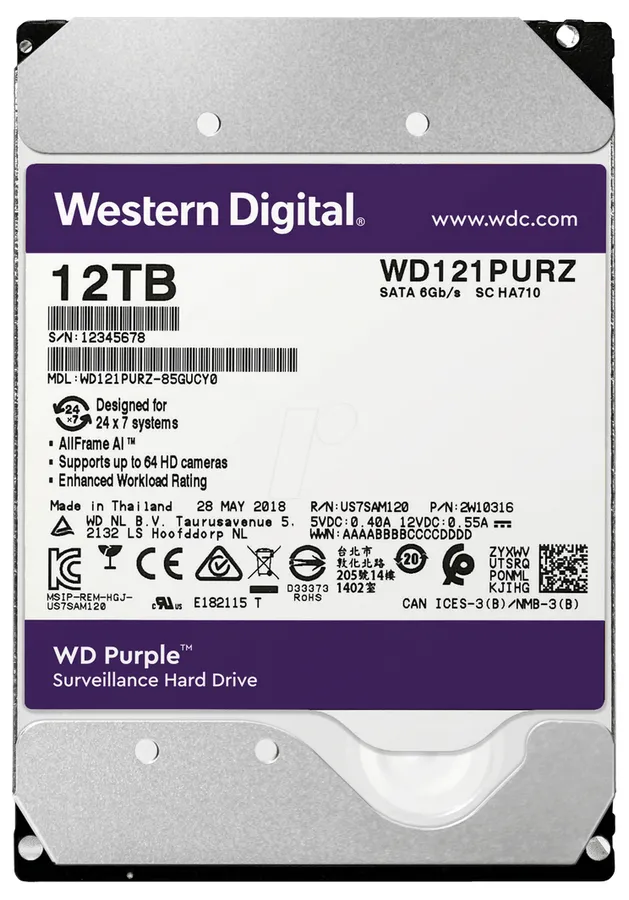 Жесткий диск Western Digital WD Purple, 3.5", 12 ТБ <WD121PURZ>