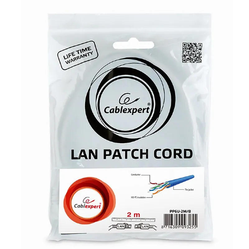 Patch cord Cablexpert PP6U-2M/B, Cat6 UTP, 2m, Albastru