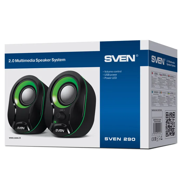 Boxe pentru calculator 2.0 SVEN "290", Negru/Verde